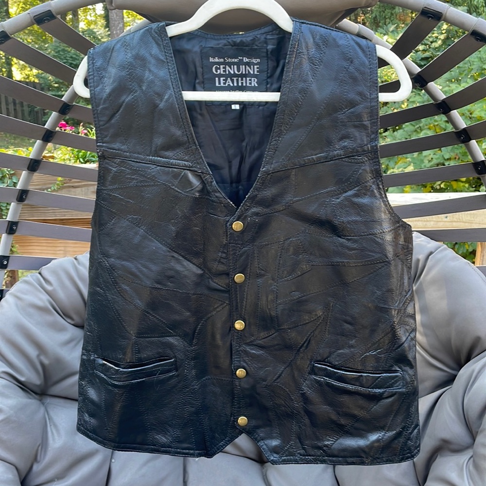 Navarre Leather Company - Mens Leather Biker Snap Vest Size L